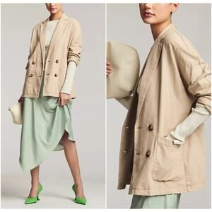 Pilcro Anthropologie Linen Blend Utility Jacket Beige Double Breasted Coat XL